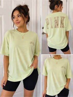 PINK Victoria's Secret Lime Green Graphic Oversized Tee